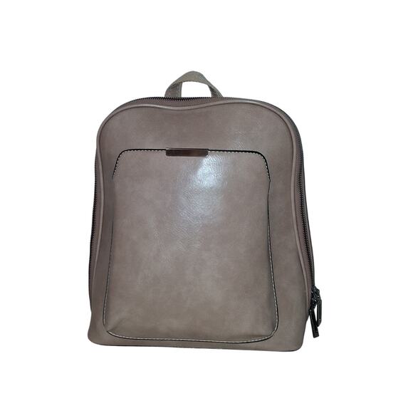 Backpack Mid-Sized Nude Hard Shell Faux Leather Full Zipper Adj Straps NWOT - Picture 8 of 8